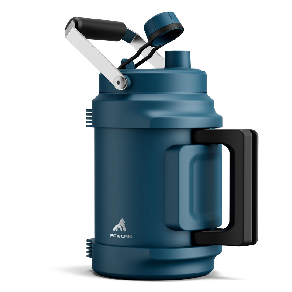 POWCAN 64 oz insulated bottle with straw lid for easy hydration on the go