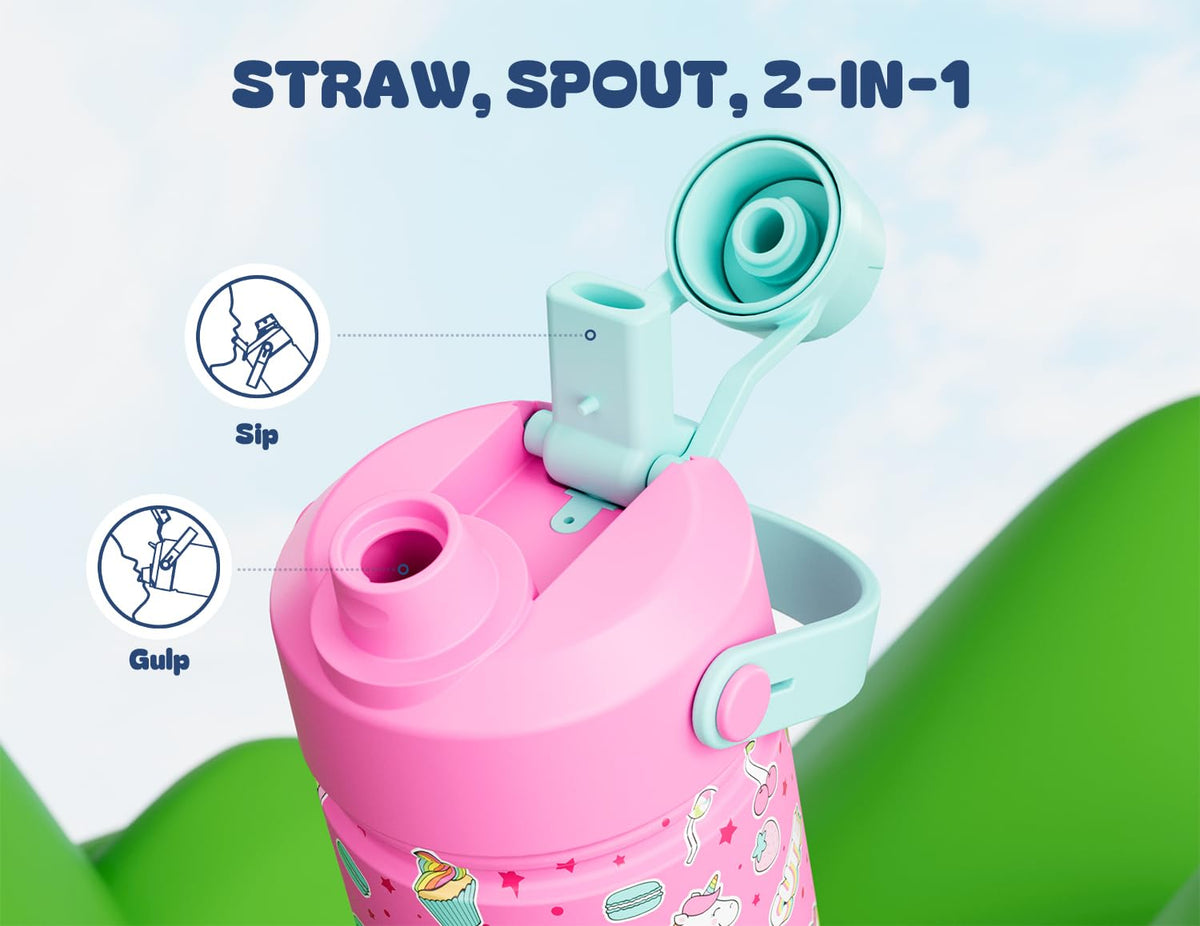 Powcan kids bottle fits cup holders for easy transport.