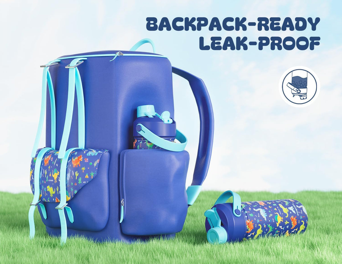 POWCAN bottle fits cup holders; compact for strollers and backpacks.