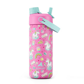Powcan unicorn bottle with straw lid for spill-free school hydration.