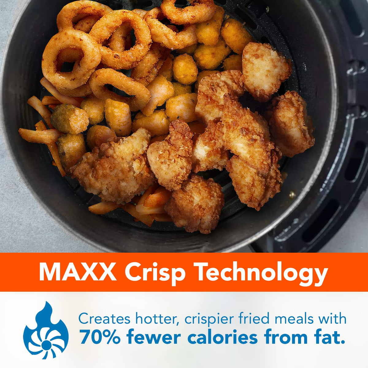 PowerXL Air Fryer 7 QT Maxx Classic crisper tray close-up for easy cleanup.