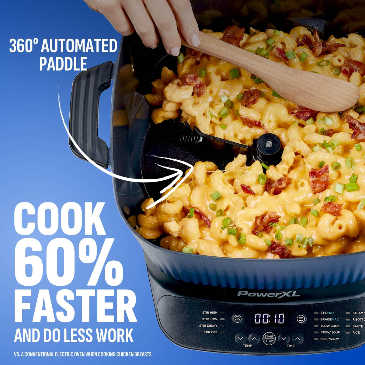PowerXL StirMax Midnight Blue 360° paddle shown for effortless stirring