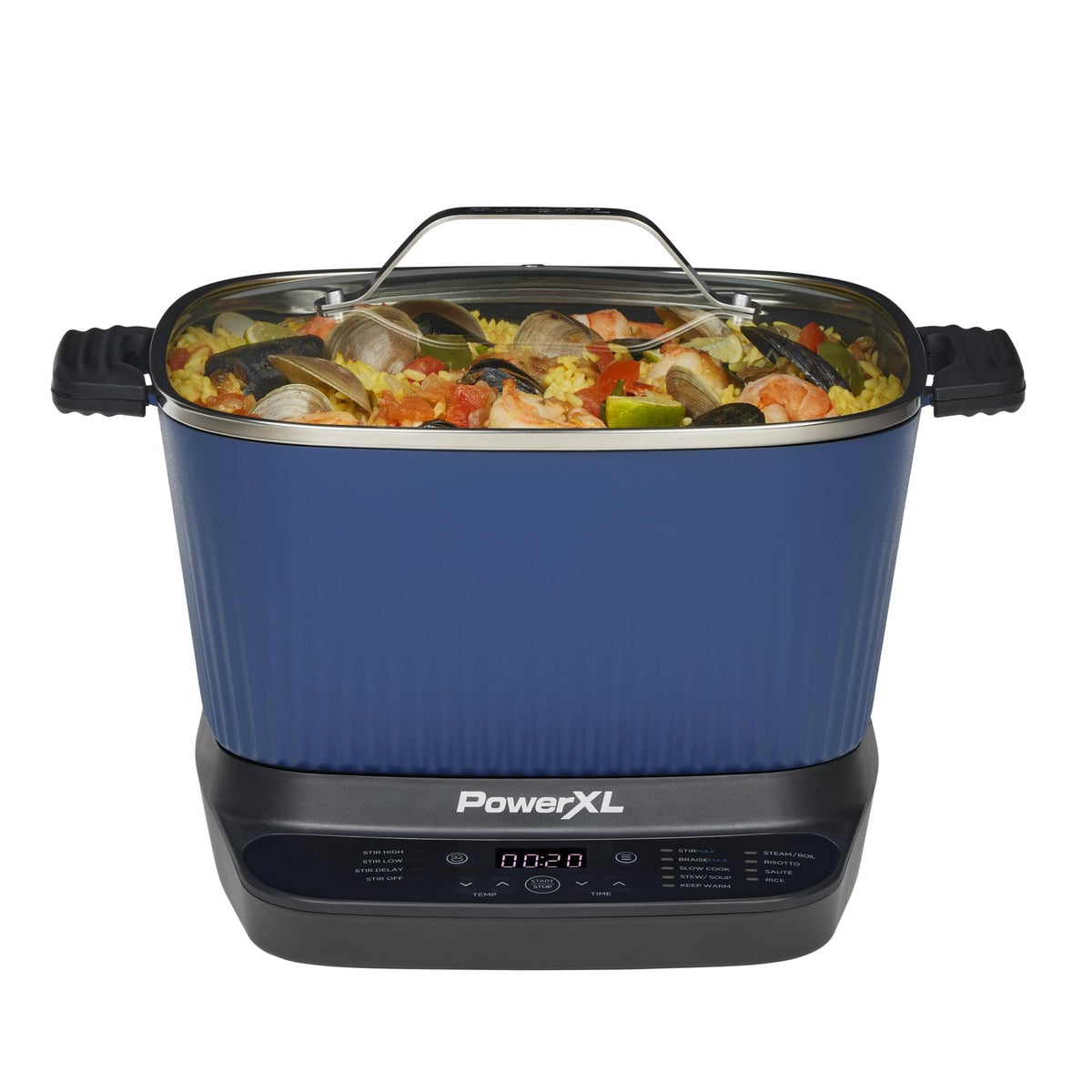 PowerXL StirMax Midnight Blue ceramic pot for easy, hands-free cooking and simple cleanup