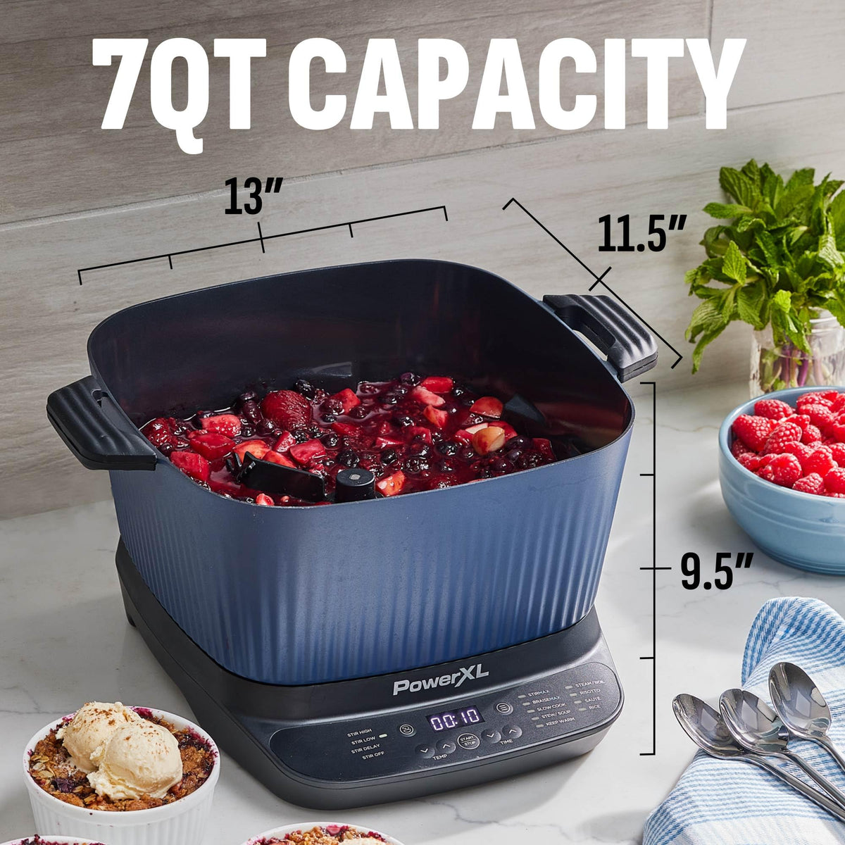 PowerXL StirMax Midnight Blue lid design highlights safe, durable cookware