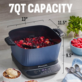 PowerXL StirMax Midnight Blue lid design highlights safe, durable cookware