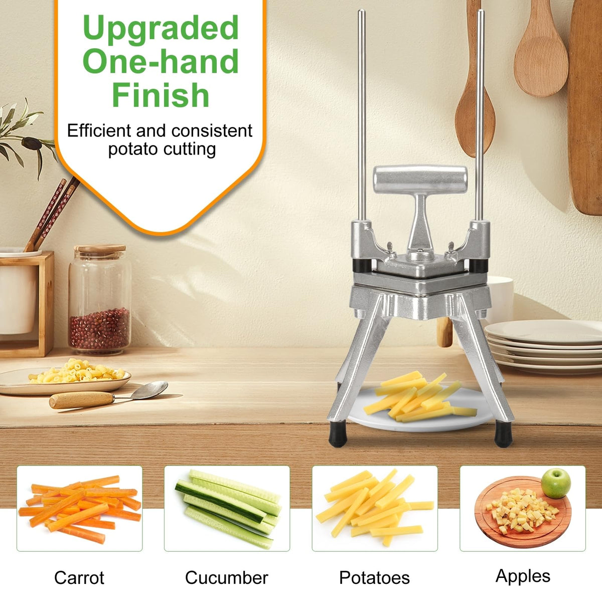 POWLAB Commercial Chopper provides 1/4 inch cuts ideal for French fries.
