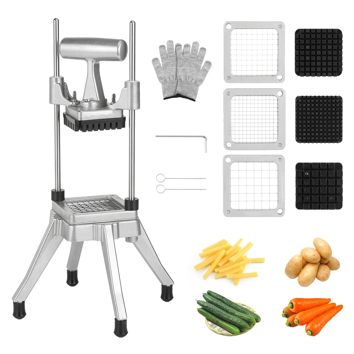POWLAB commercial vegetable chopper frame highlights sturdy aluminum construction.