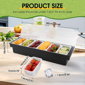 Powlab portable bar condiment caddy with frosted lid protecting toppings