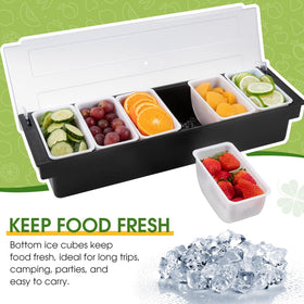 Powlab six-bin garnish tray with frosted lid for dust protection and visibility