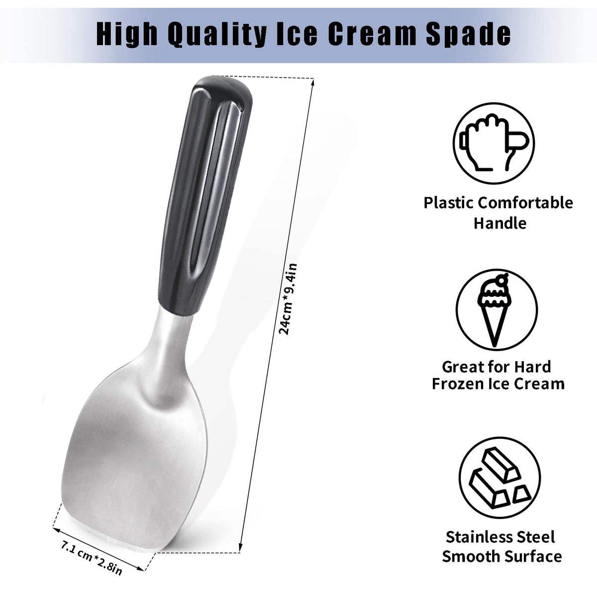 POWSHELF stainless steel head ice cream spade for effortless scooping of frozen treats
