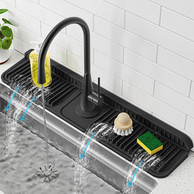 PoYang 24-inch faucet mat under a chrome faucet protects the base from water spray