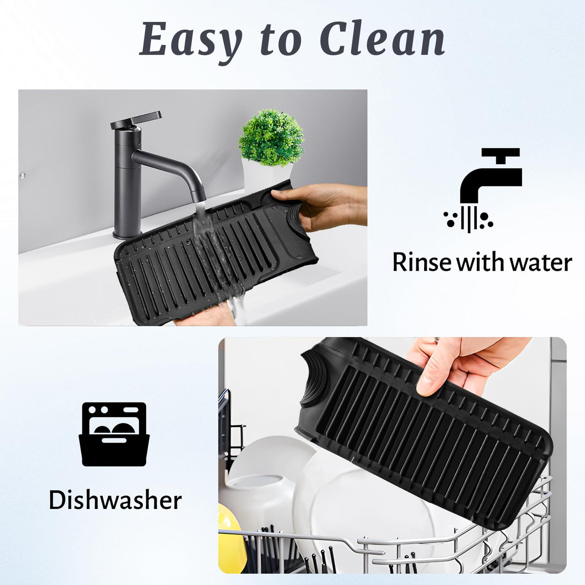 PoYang black faucet mat adds sleek style while protecting surfaces
