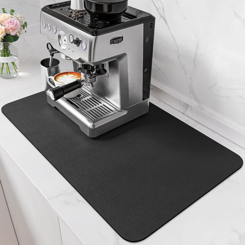 PoYang coffee mat 24x16 top view shows absorbent surface keeping counters clean.