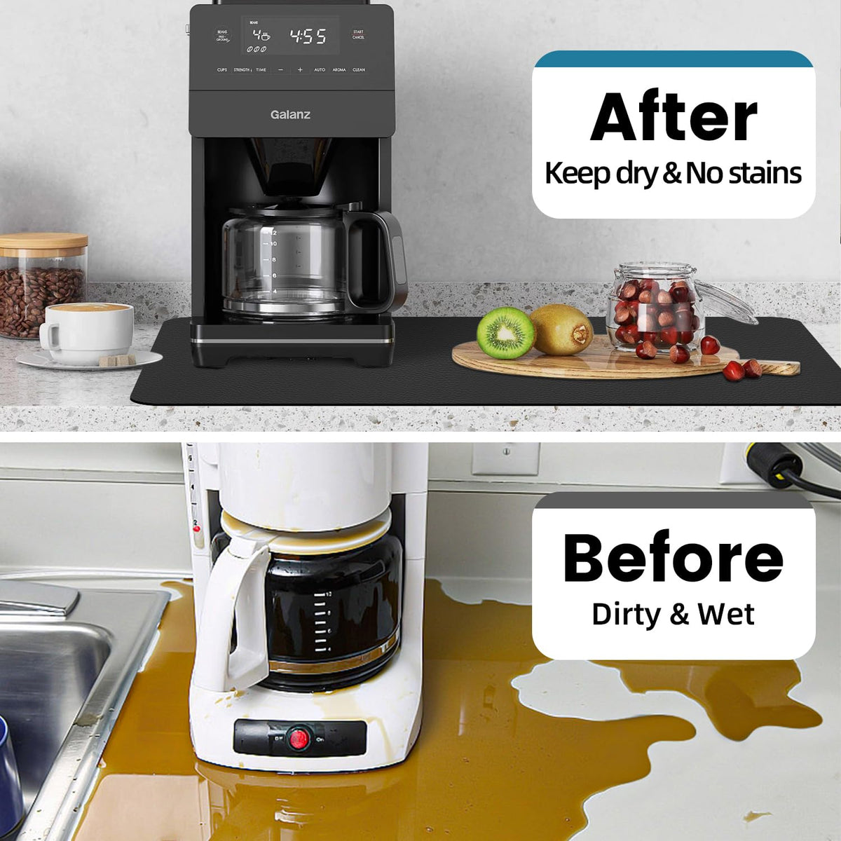 PoYang mat protects countertops under espresso machines.