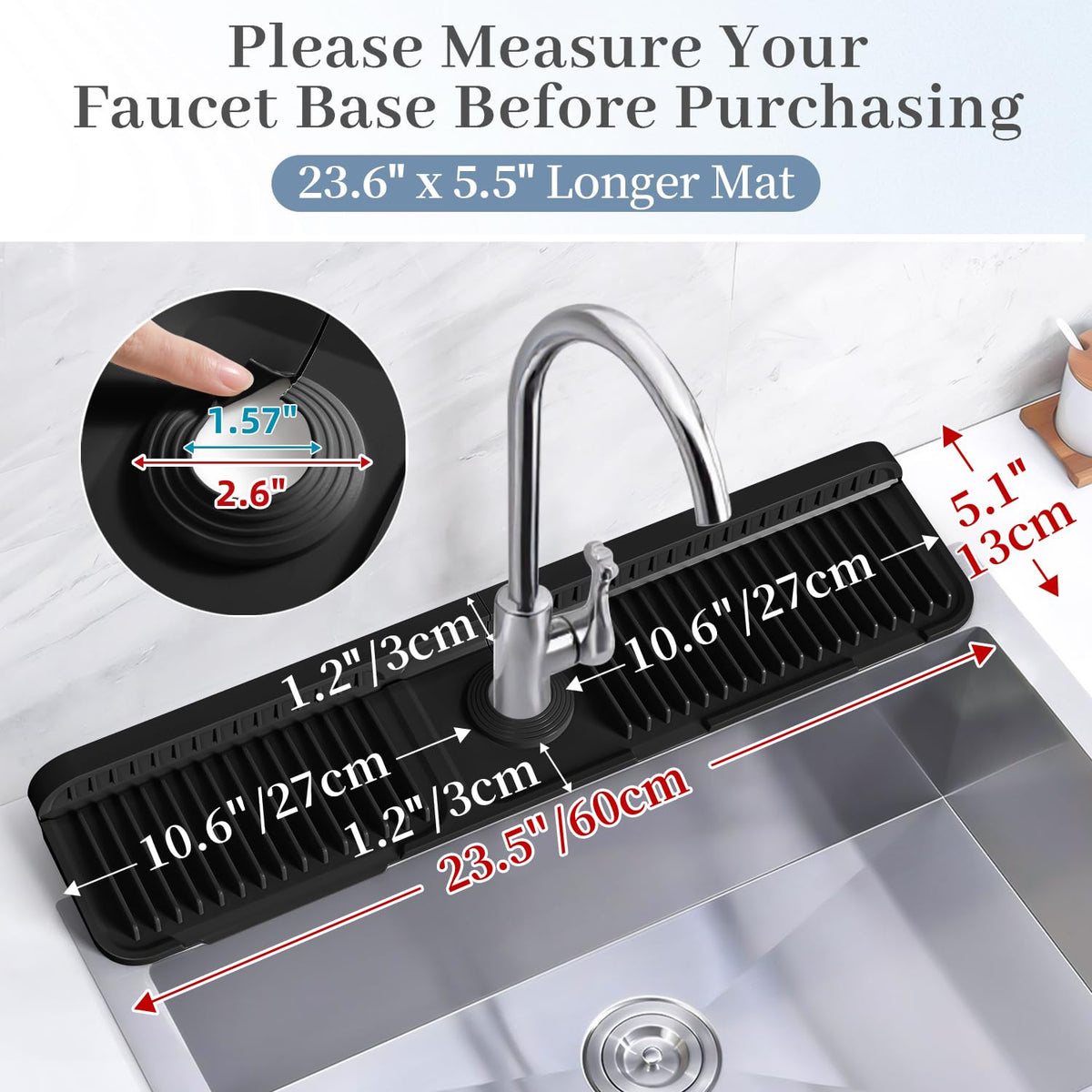 PoYang faucet mat with snap button stays in place during use