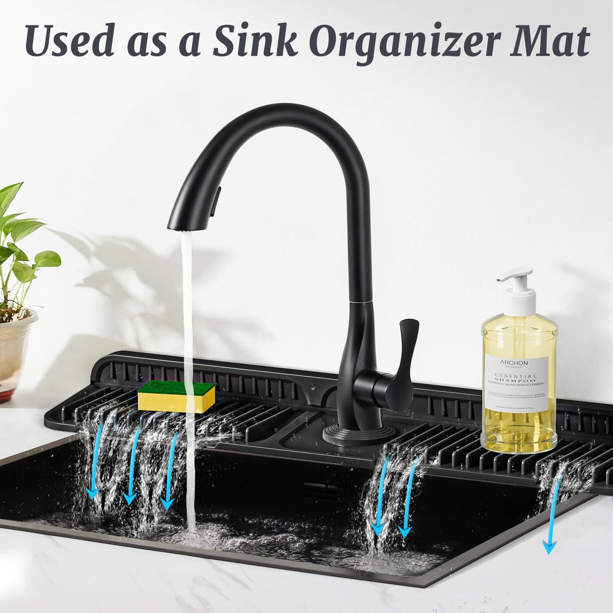 PoYang organizer space for soap, sponge, and brush keeps counters tidy
