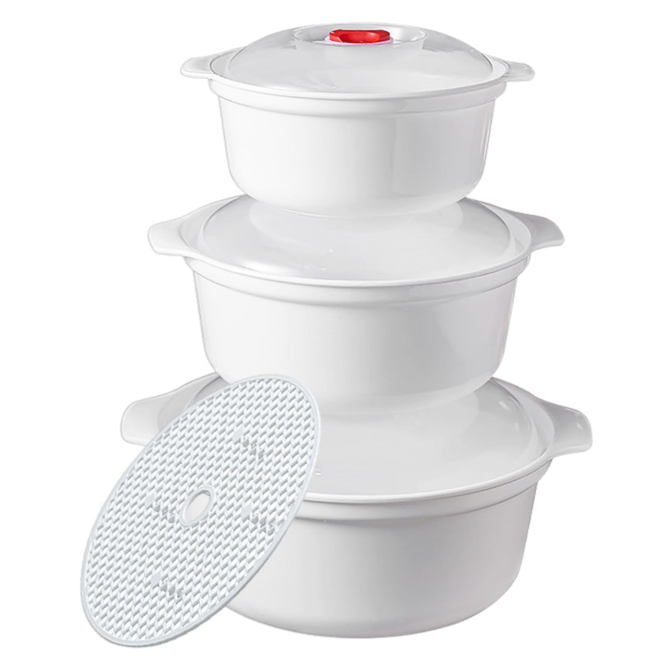 POYIPI 3-piece microwave bowls with lids set for quick meals and leftovers.
