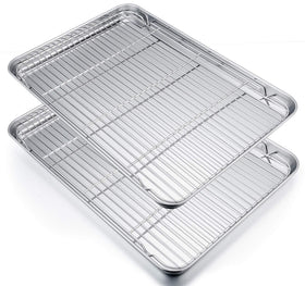 P&P CHEF 19.6 inch baking tray with rack, durable stainless steel for even cooking.