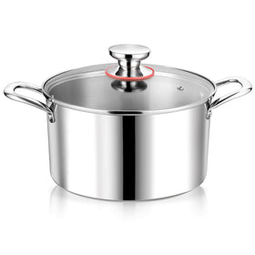 P&P CHEF 4qt stock pot with visible lid for quick monitoring while cooking.