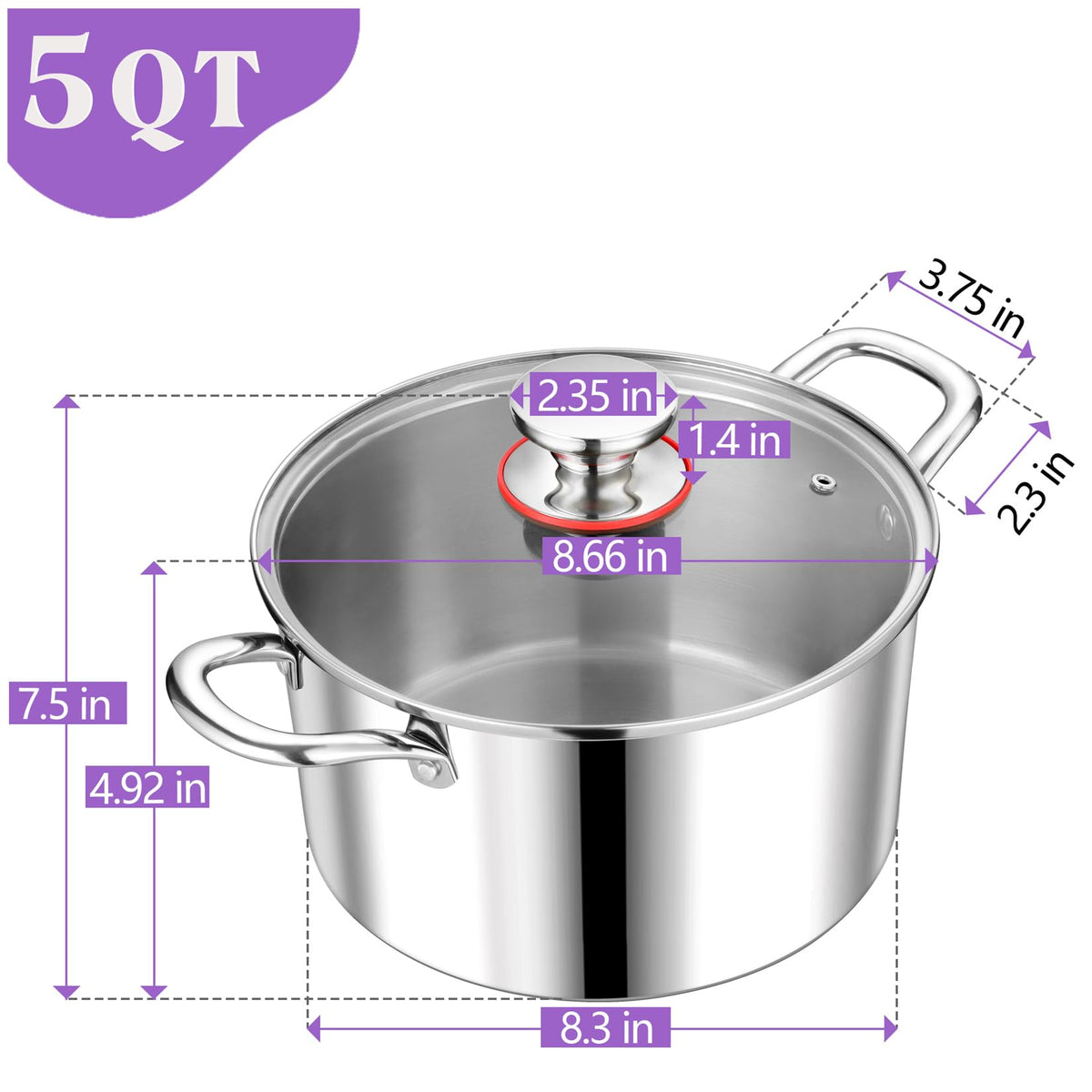 P&P CHEF stock pot with glass lid and steam vent for easy monitoring.