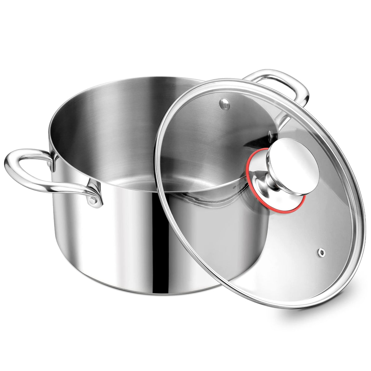 P&P CHEF 5qt tri-ply stock pot with visible lid for precise simmering.