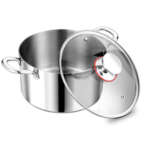 P&P CHEF 5qt tri-ply stock pot with visible lid for precise simmering.