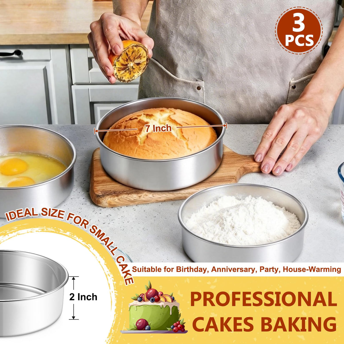 P&P CHEF 7-inch cake pan interior depth highlights for layered cakes