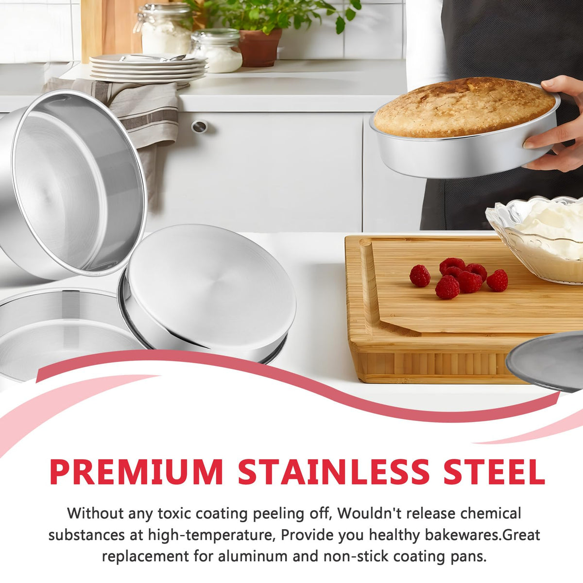 PP CHEF 8-inch round cake pan set mirror-polished finish and durable build
