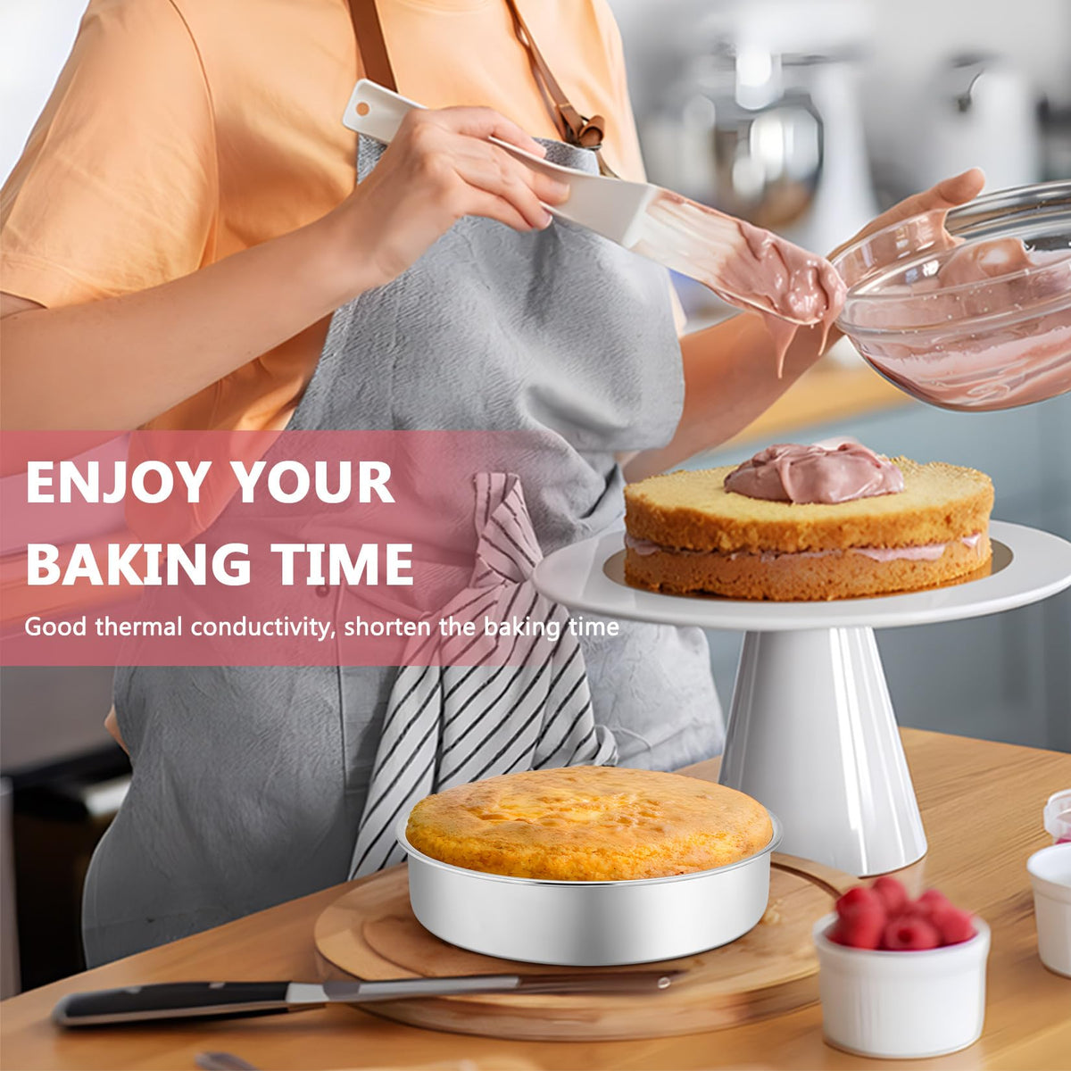 PP CHEF 8-inch round cake pan set versatile for desserts and steaming