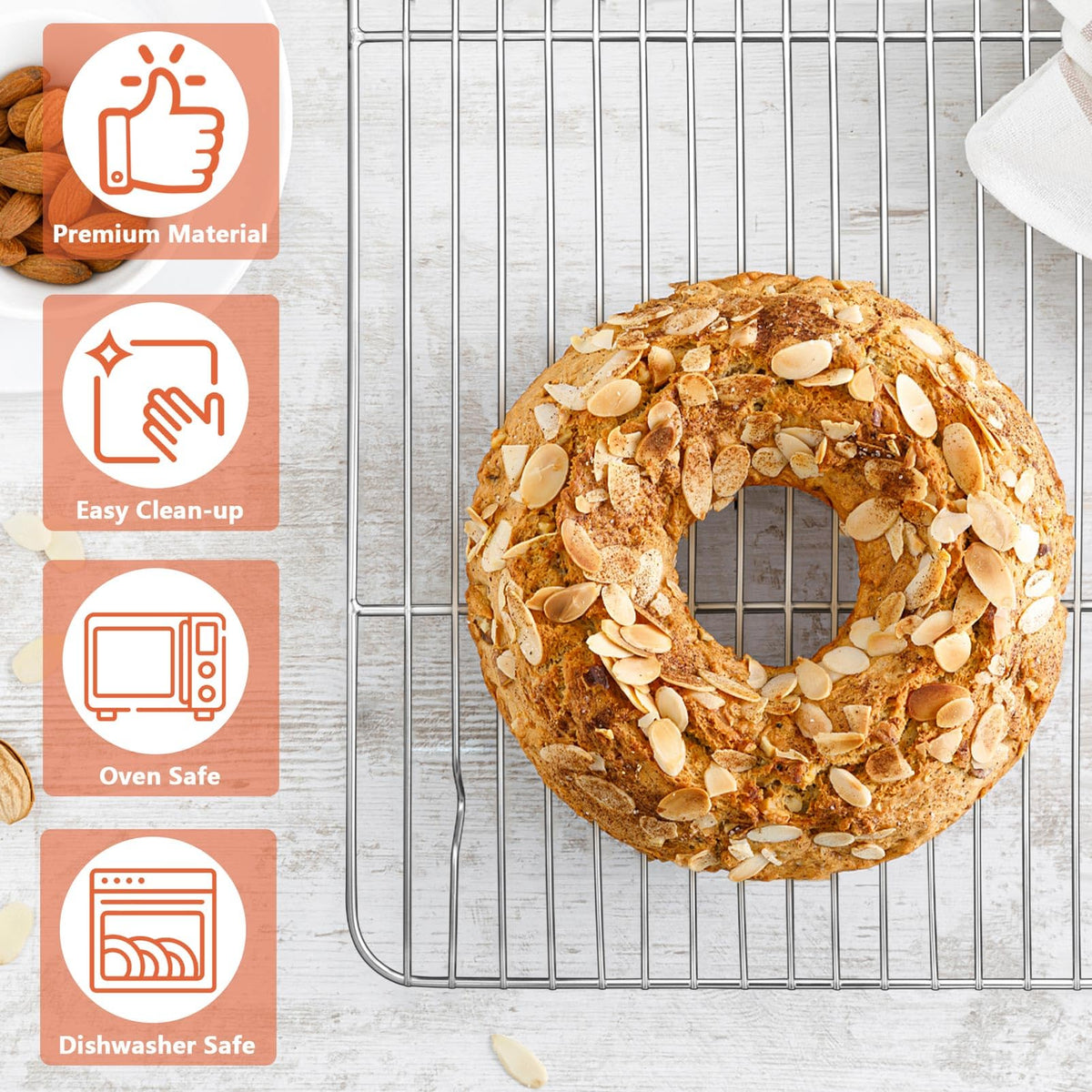 P&P CHEF cooling rack 9.7-inch rectangle supports cookies and wings.