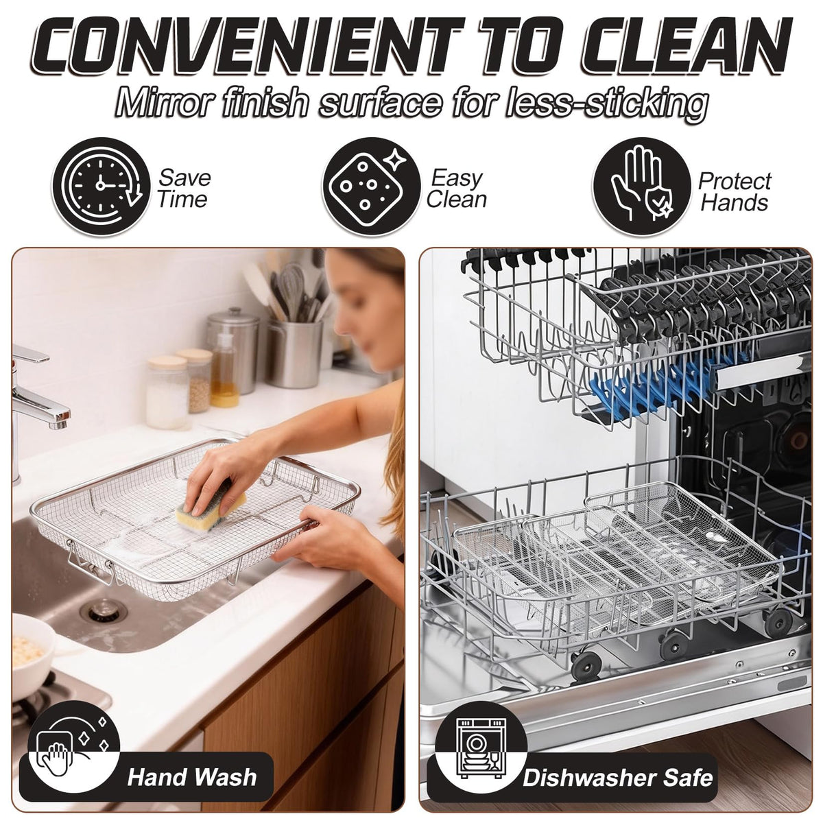 P&P CHEF bottom grid with thick wires supports heavier foods.