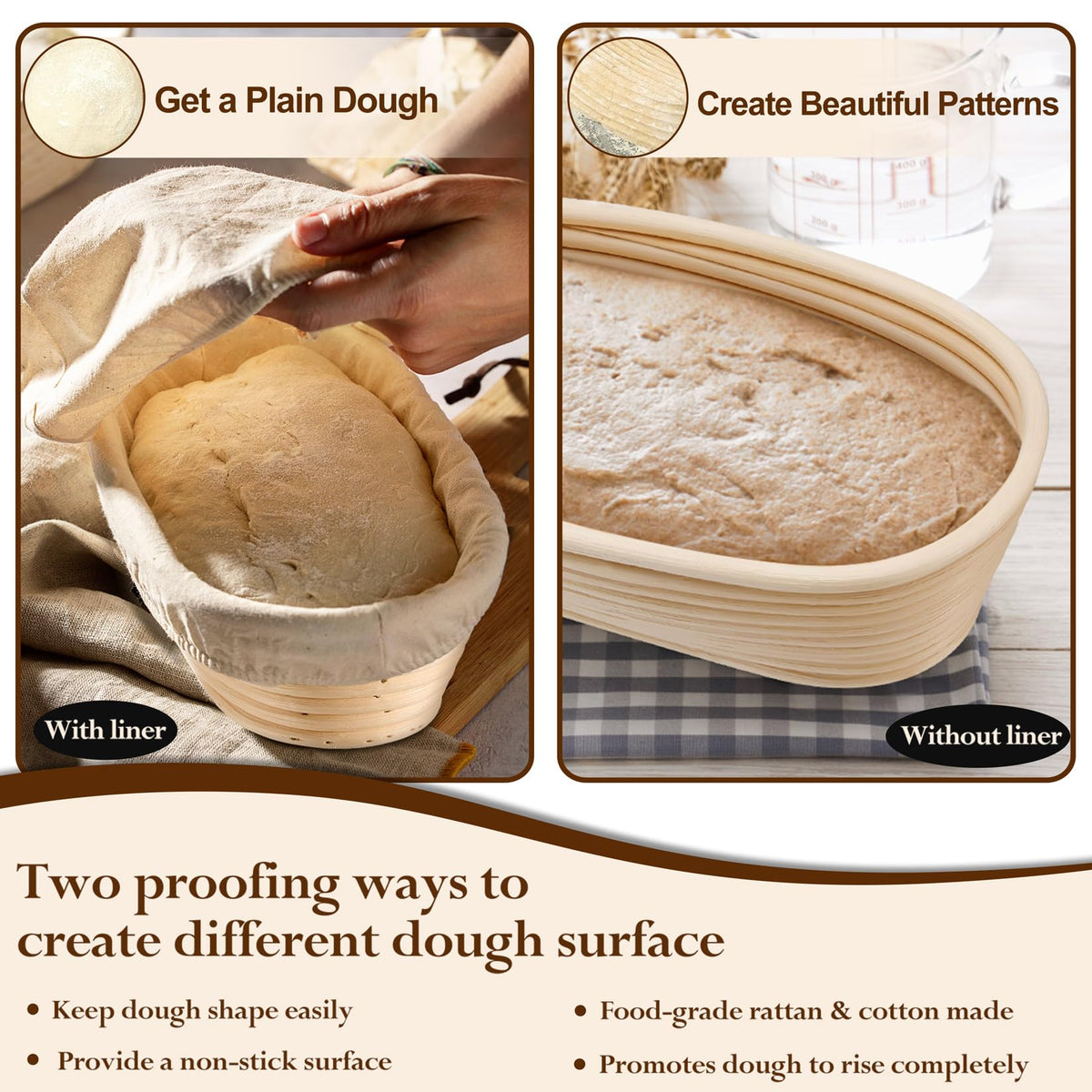 P&P CHEF cloth liner proofing basket preventing sticking for smooth dough release.