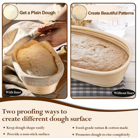 P&P CHEF cloth liner proofing basket preventing sticking for smooth dough release.