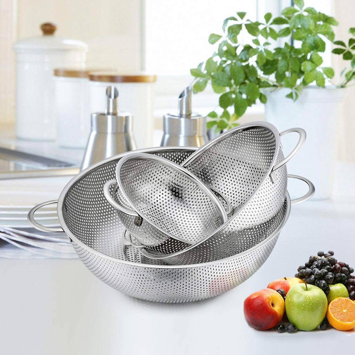 P&P CHEF medium colander set 3 ideal for rinsing vegetables quickly