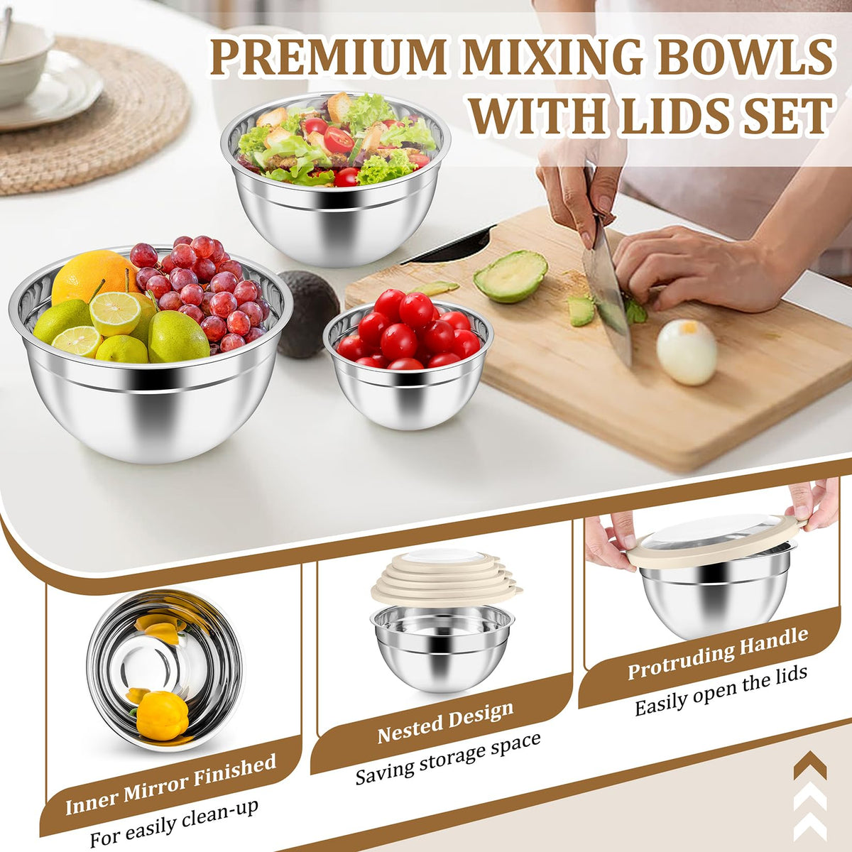 Dishwasher-safe P&amp;P CHEF bowls simplify cleanup after cooking and prepping.