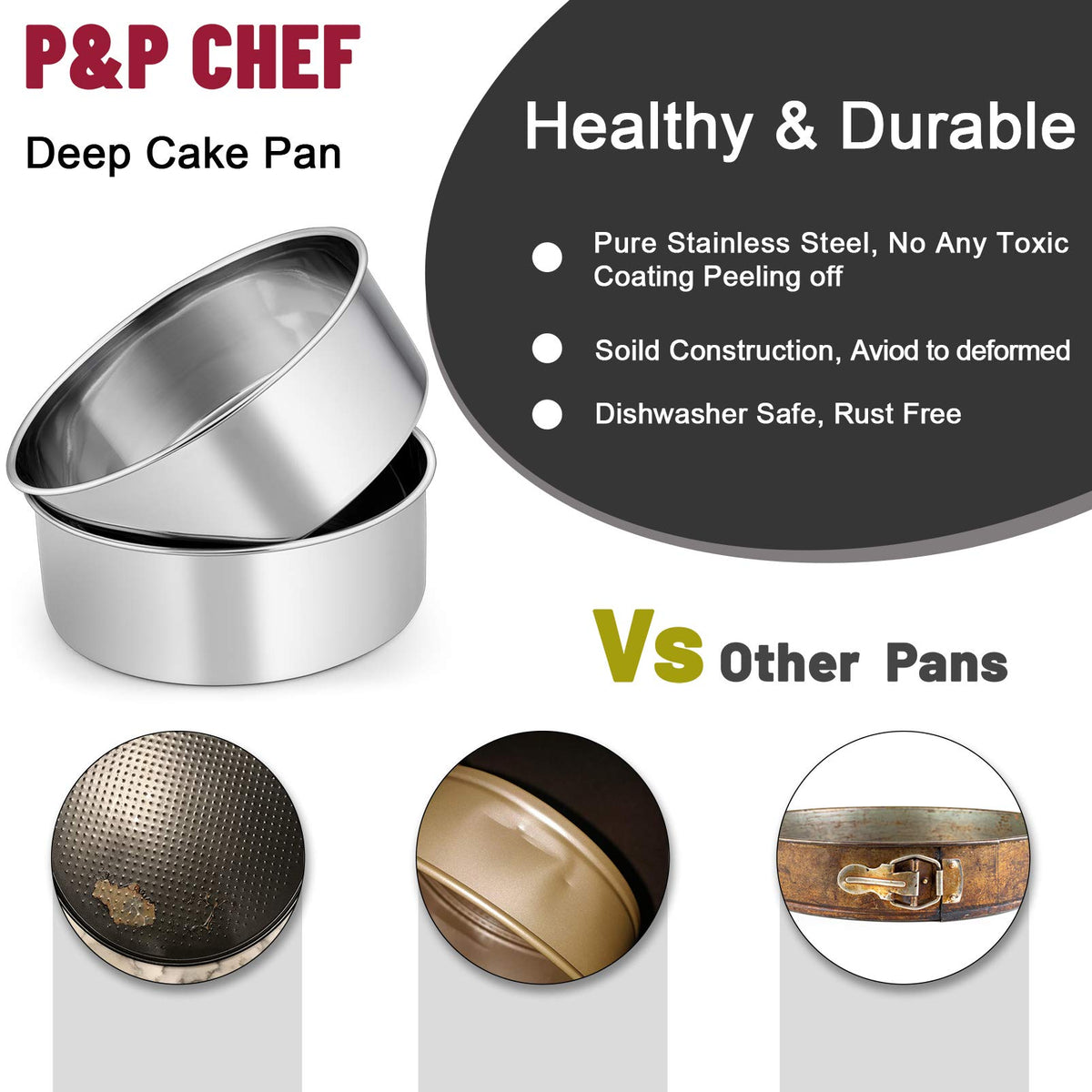 P&P CHEF dishwasher-safe cake pan simplifies cleanup after gatherings and celebrations.