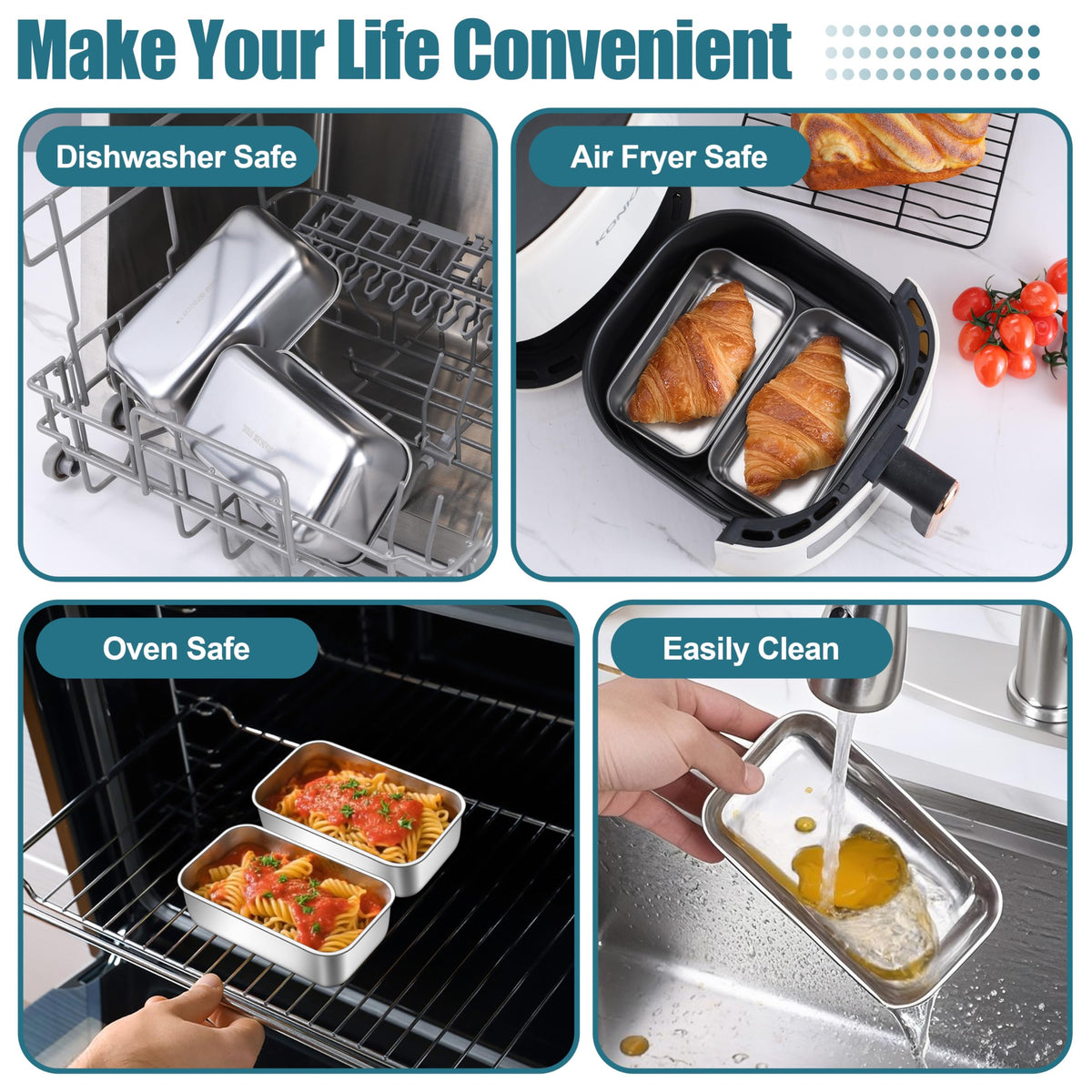 P&P CHEF dishwasher-safe mini loaf pan for easy cleanup.