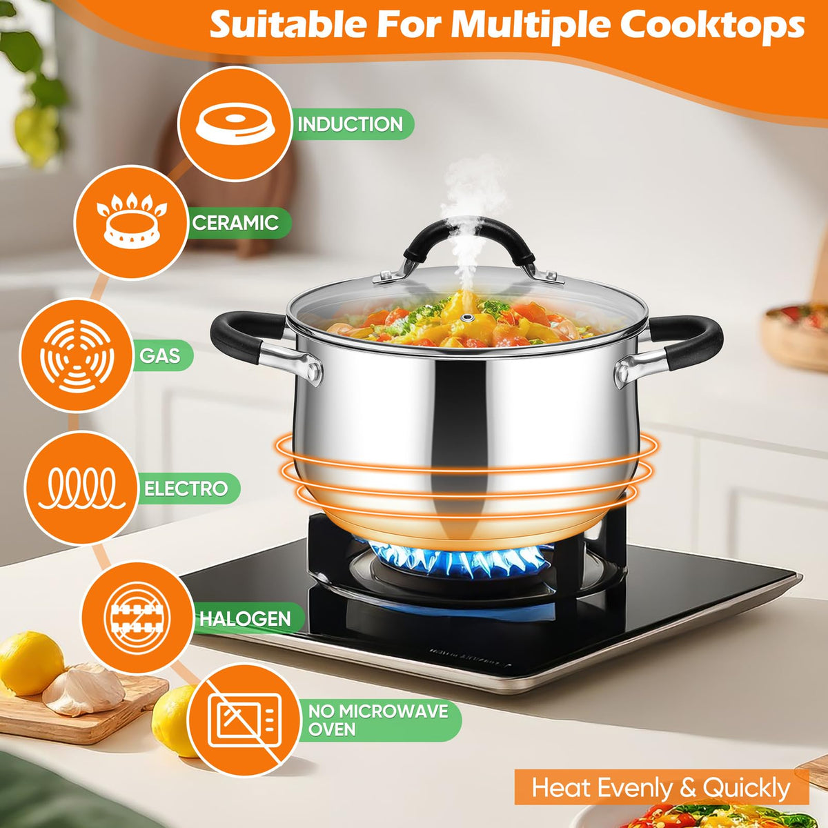 P&amp;P CHEF stock pot is dishwasher safe for quick cleanup.
