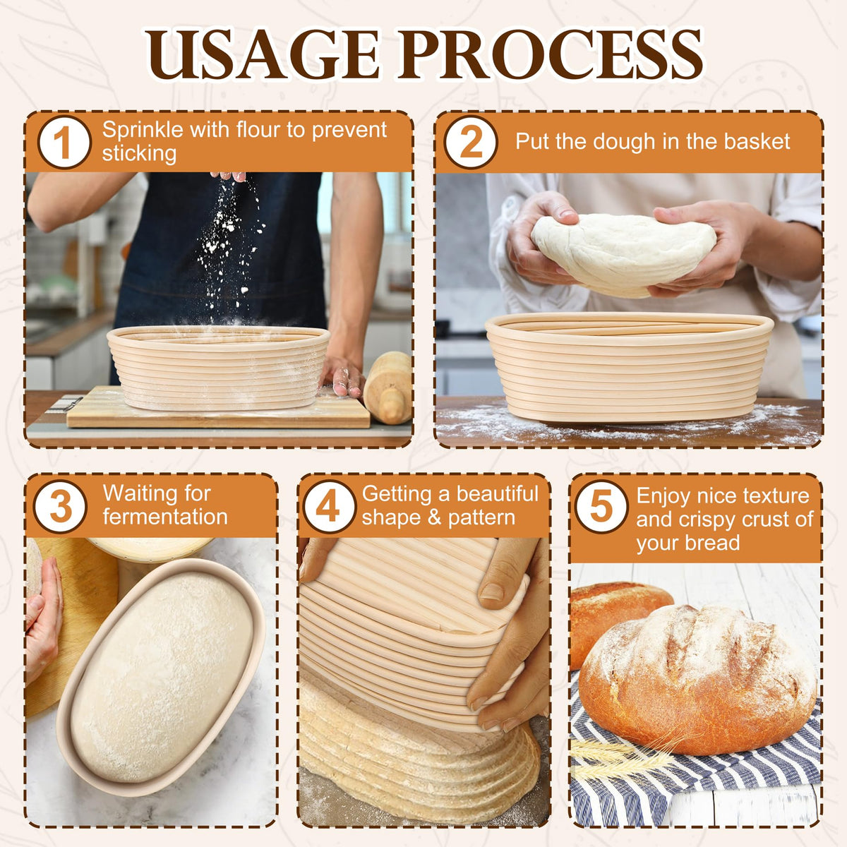 P&P CHEF 10-inch oval basket set for versatile sourdough and yeasted loaves.