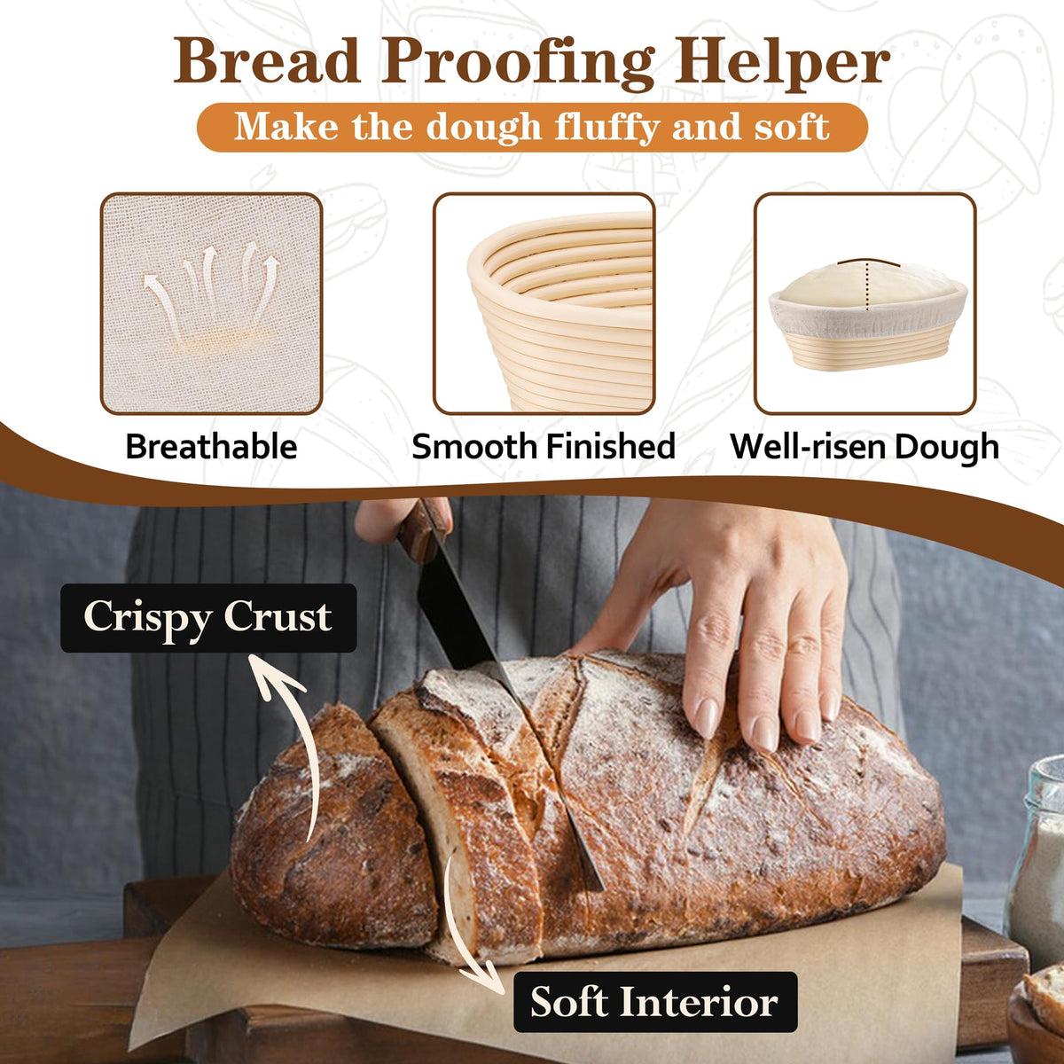 P&P CHEF easy-use proofing set with cloth liner for clean baking setup.