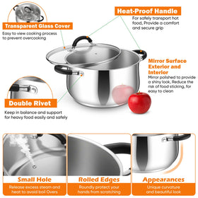 P&amp;P CHEF stock pot with heat-resistant silicone handles for safe lifting.