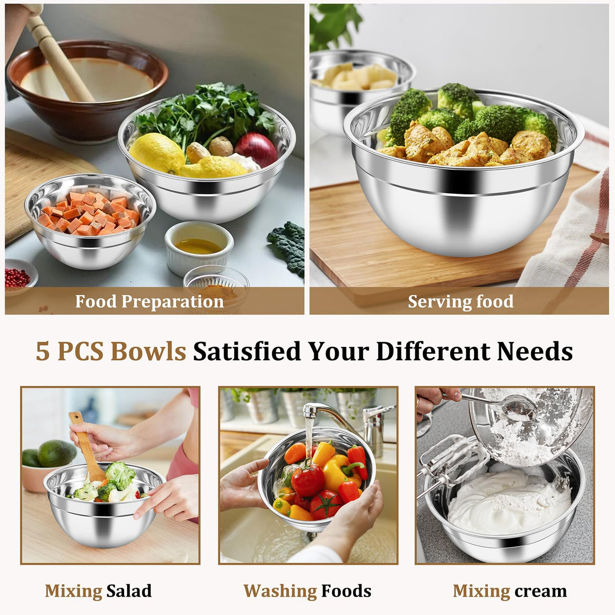 Raised lid design on P&amp;P CHEF bowls helps prevent spills during mixing.