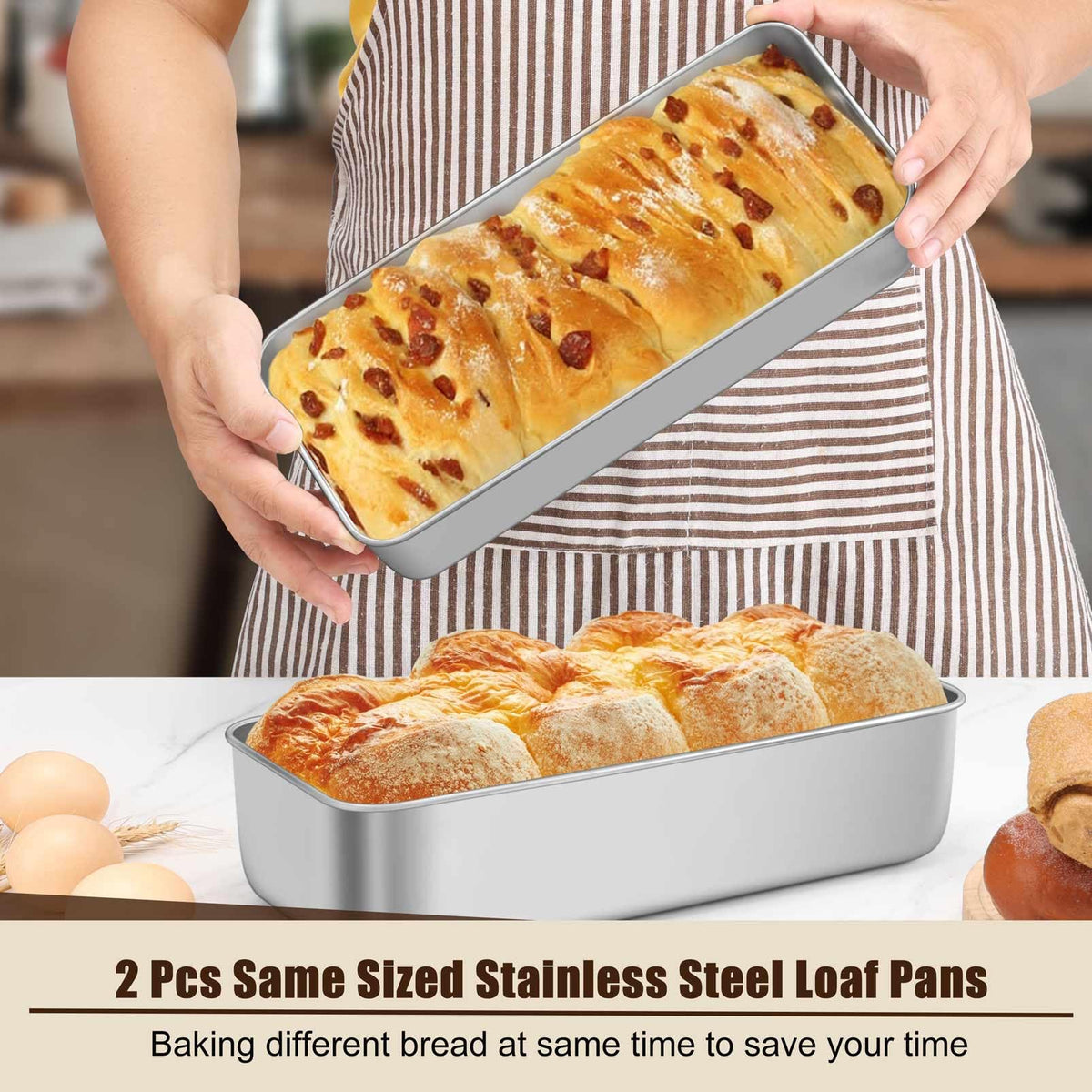 P&P CHEF 3-inch deep loaf pan for generous batter capacity