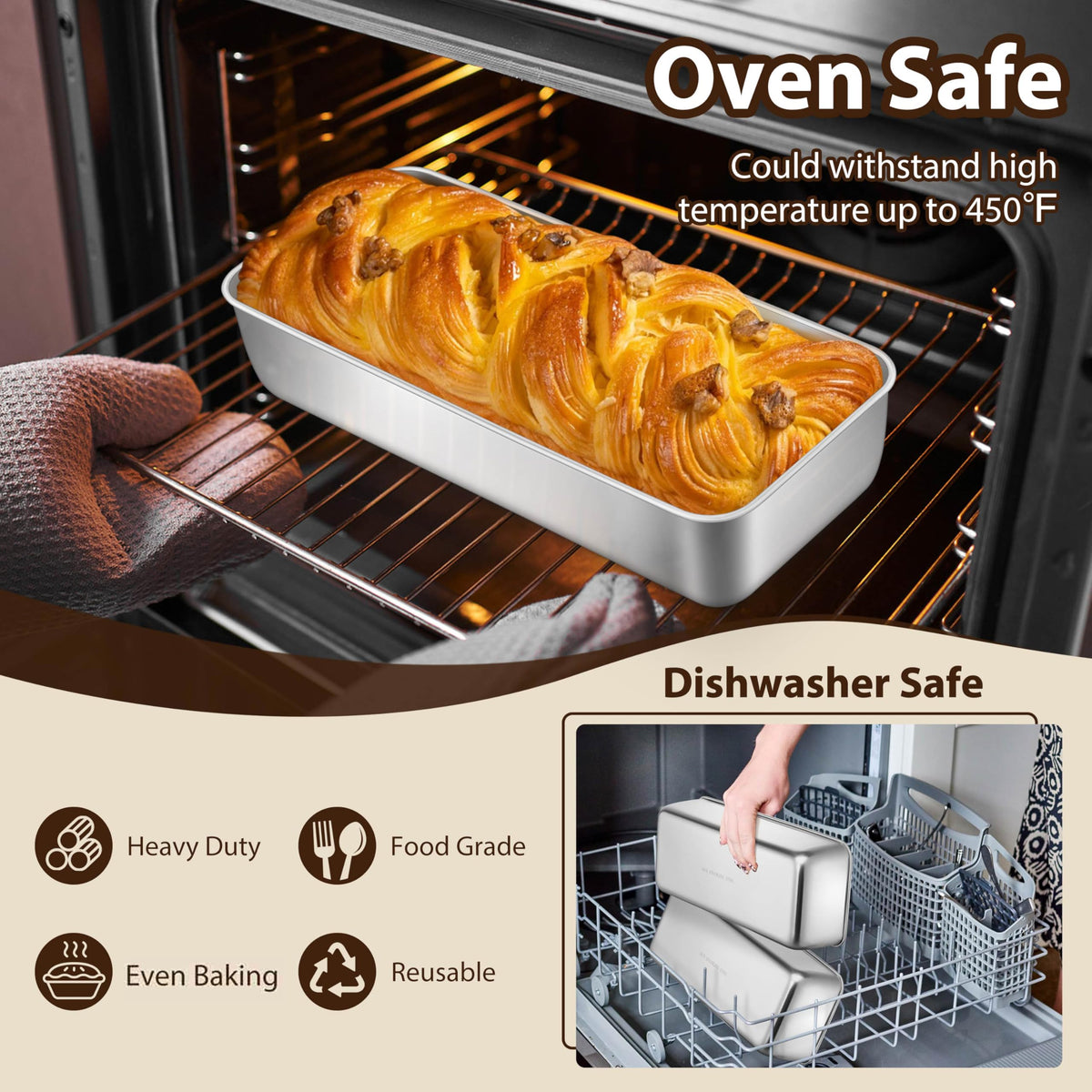 P&P CHEF seamless one-piece loaf pan design prevents leaks