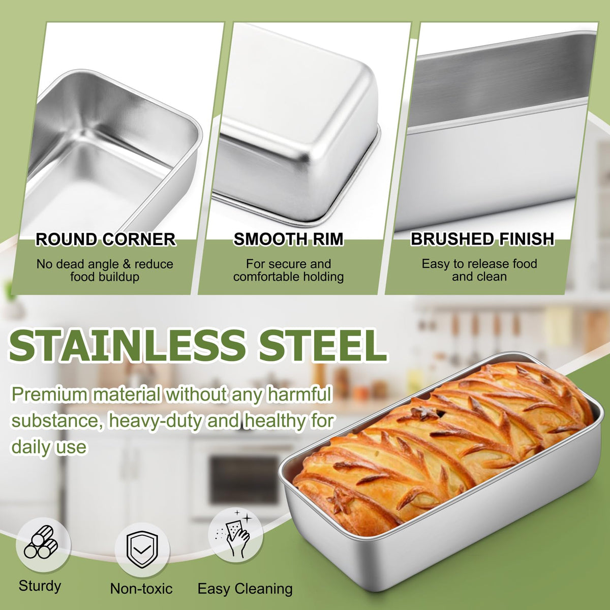 P&P CHEF loaf pan side wall detail highlights heavy-gauge durability.