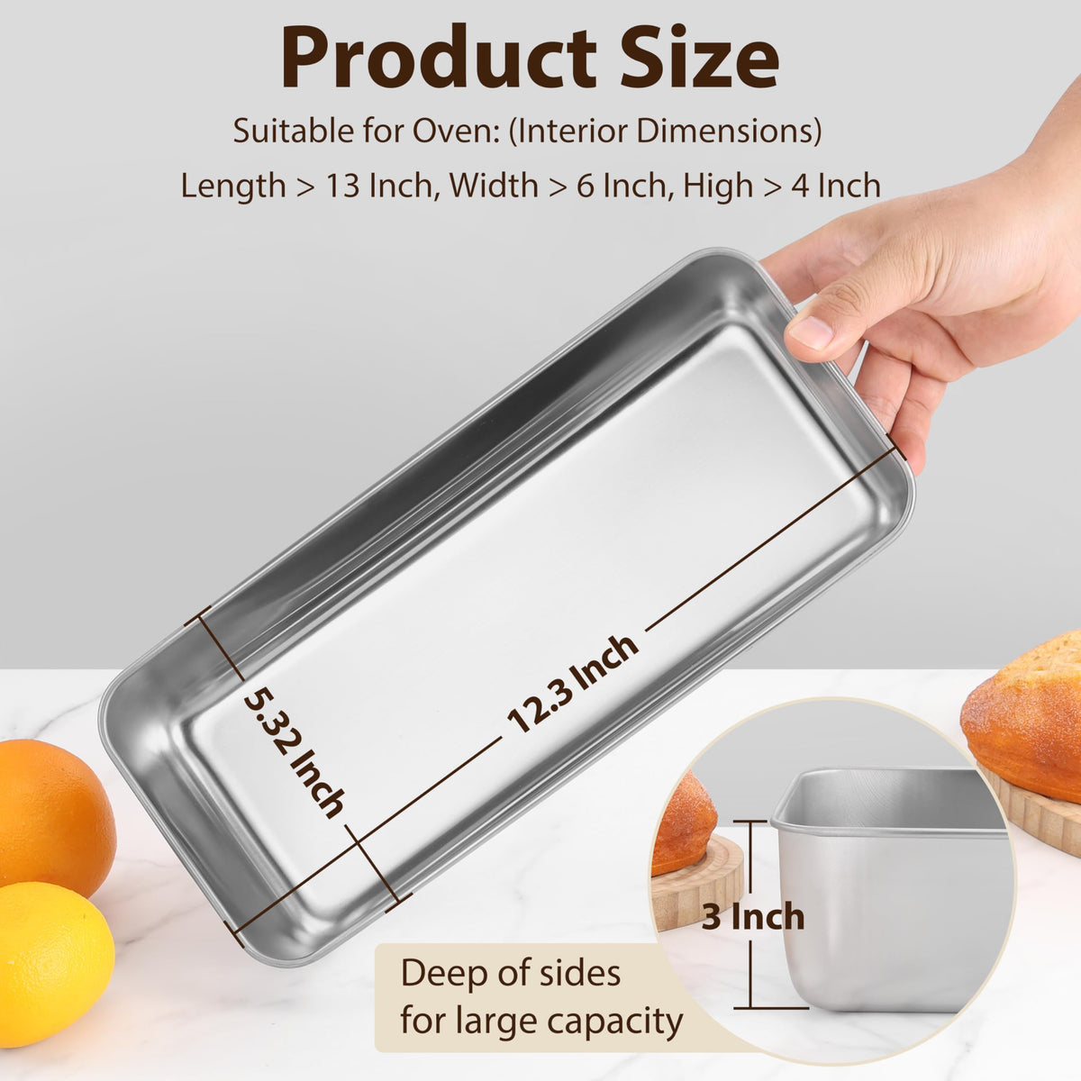 P&P CHEF stainless steel loaf pan shows durable rust-free construction