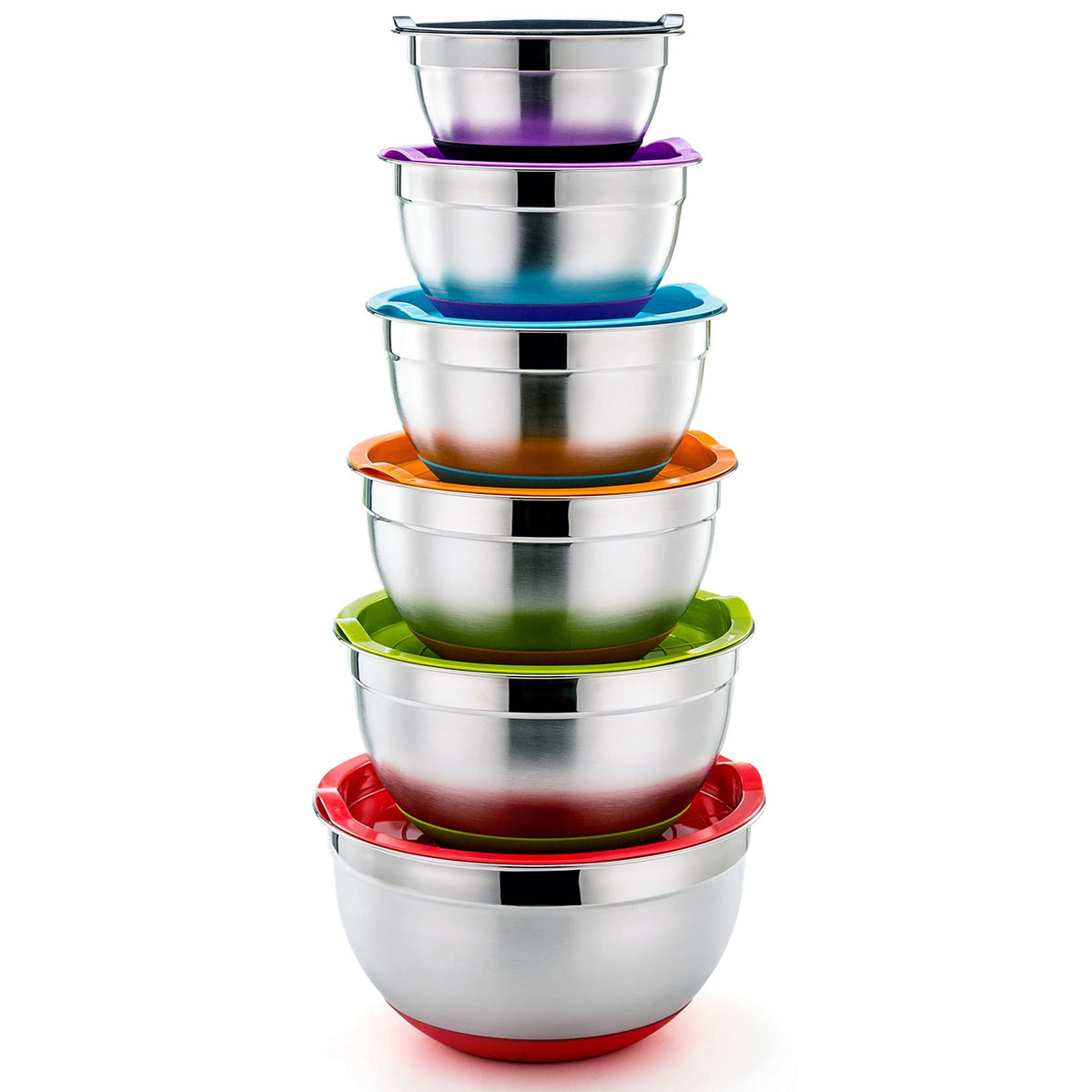 P&P CHEF mixing bowls with lids in stainless steel for precise prep and airtight storage.