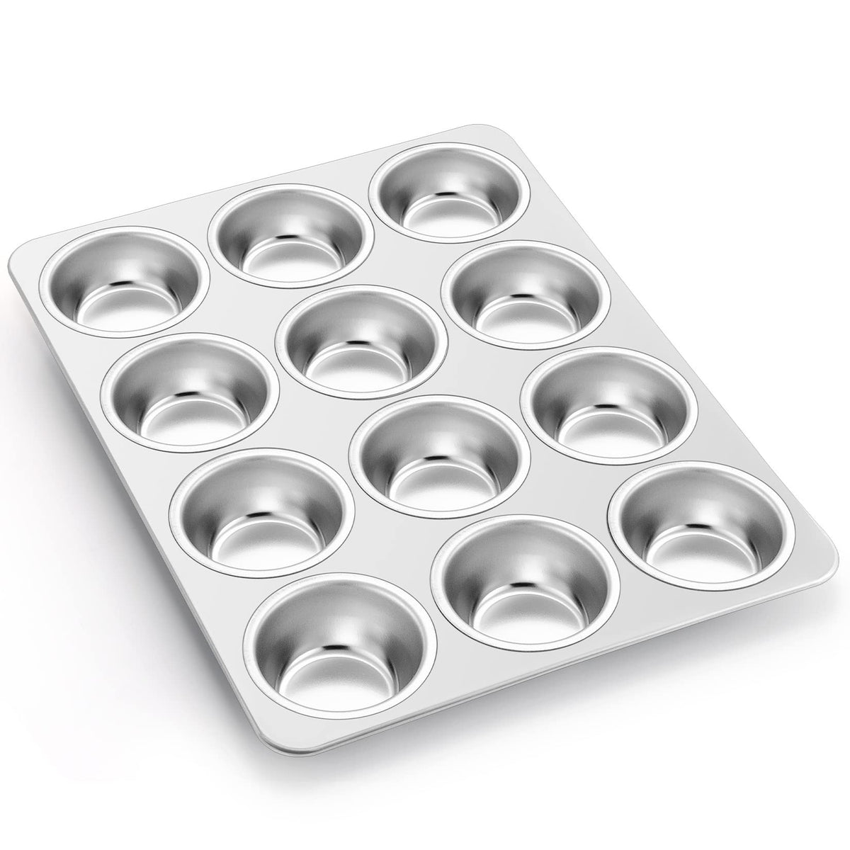 P&P CHEF muffin pan with 12 cups ready for batch baking muffins