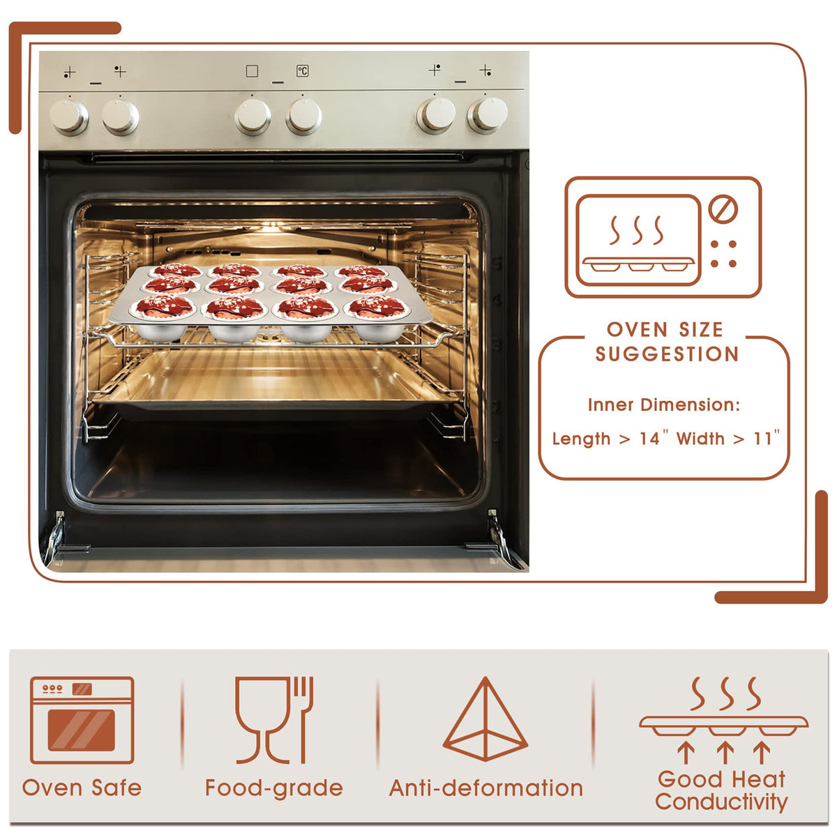 P&P CHEF muffin pan flat bottom promotes stable, even baking of muffins