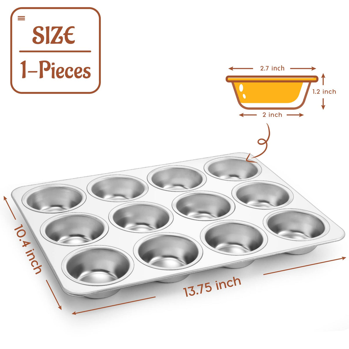 P&P CHEF muffin pan close-up shows mirror finish for even heat and easy release